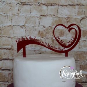 Cake Topper geschwungenes Herz Dunkelrot