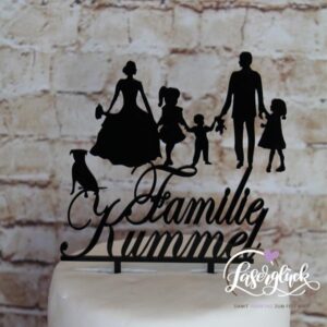 Cake Topper Familie mit 3 Töchter und Labrador Schwarz