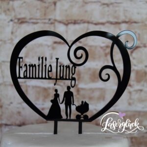 Cake Topper Herz mit Paar und Kinderwagen Schwarz