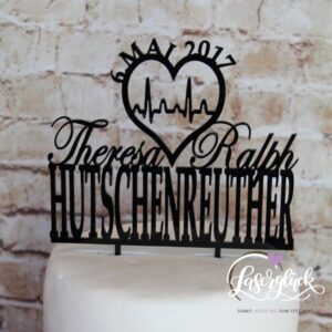Cake Topper Herzschlag und Name Schwarz