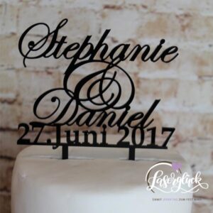 Cake Topper Namen mit Datum Schwarz
