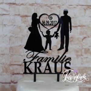 Cake Topper Paar mit Junge Herz und Name Schwarz