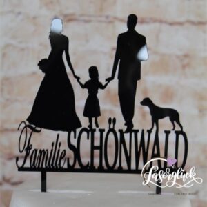 Cake Topper Paar mit Mädchen und Hund Schwarz