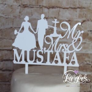 Cake Topper Paar mit Shisha und Namen Weiß