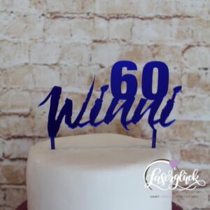 Cake Topper 60 mit Name Blau verspiegelt