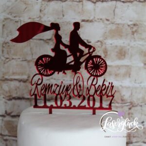 Cake Topper Brautpaar auf Fahrrad Rot verspiegelt