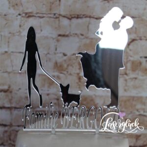 Cake Topper Familie mit Mädchen und Chiwawa Silber verspiegelt