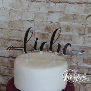 Cake Topper Liebe mit Pfeil Silber verspiegelt