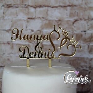 Cake Topper Namen mit Herz Gold verspiegelt
