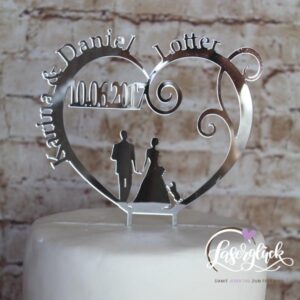 Cake Topper Paar im Herz Silber verspiegelt
