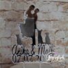 Cake Topper Paar mit 3 Hunde Silber verspiegelt