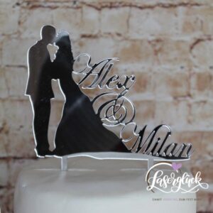 Cake Topper Paar mit Name Silber verspiegelt
