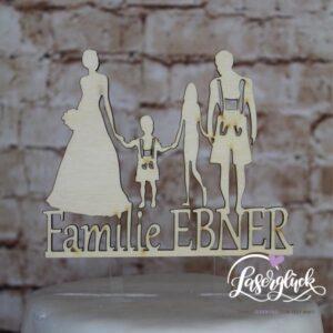 Cake Topper Familie mit 2 Kindern in Tracht Holz
