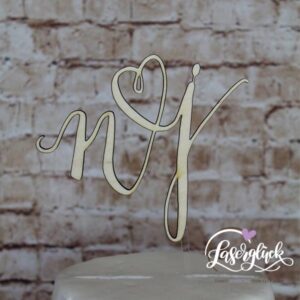 Cake Topper Initialen mit Herz Holz