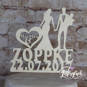 Cake Topper Paar mit Baby und Namen Holz