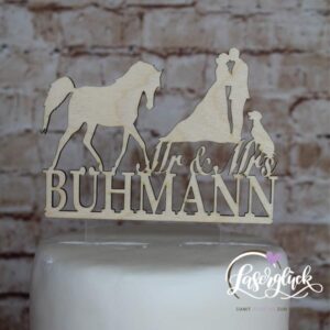 Cake Topper Paar mit Pferd und Hund Holz