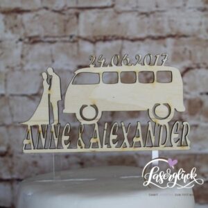 Cake Topper Paar mit VW Bulli Holz