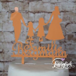 Cake Topper Familie mit 2 Mädchen und Name Orange