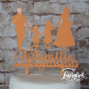 Cake Topper Familie mit 2 Mädchen und Name Orange