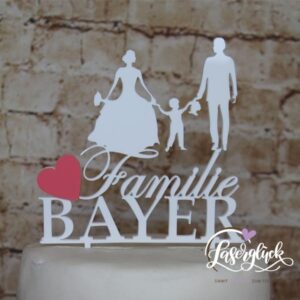 Cake Topper Familie mit Junge in Weiß mit Rosa