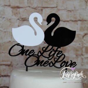 Cake Topper One Life One Love Schwäne in Schwarz und Weiß