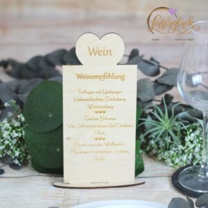 Menükarte Holz Menü und Wein