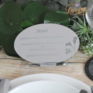 Ovales Menü zum stellen silber verspiegelt